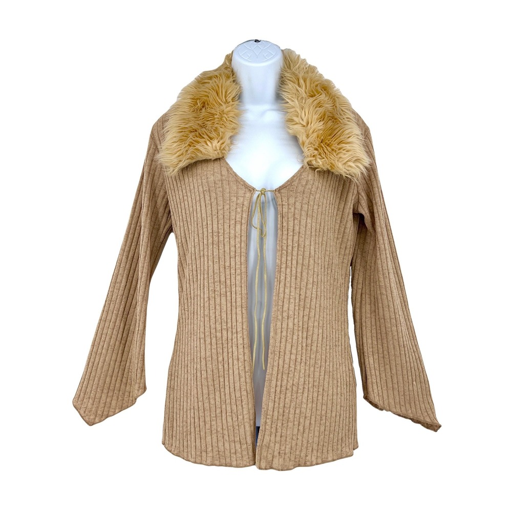 vintage 90s Y2K faux fur collar cardigan Bratz Bell Sleeve S‎ Fashion Bug